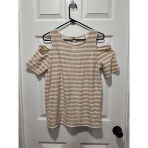 Chicos Top Womens Striped‎ Sequin Cold Shoulder Embellished Knit Blouse Size 2